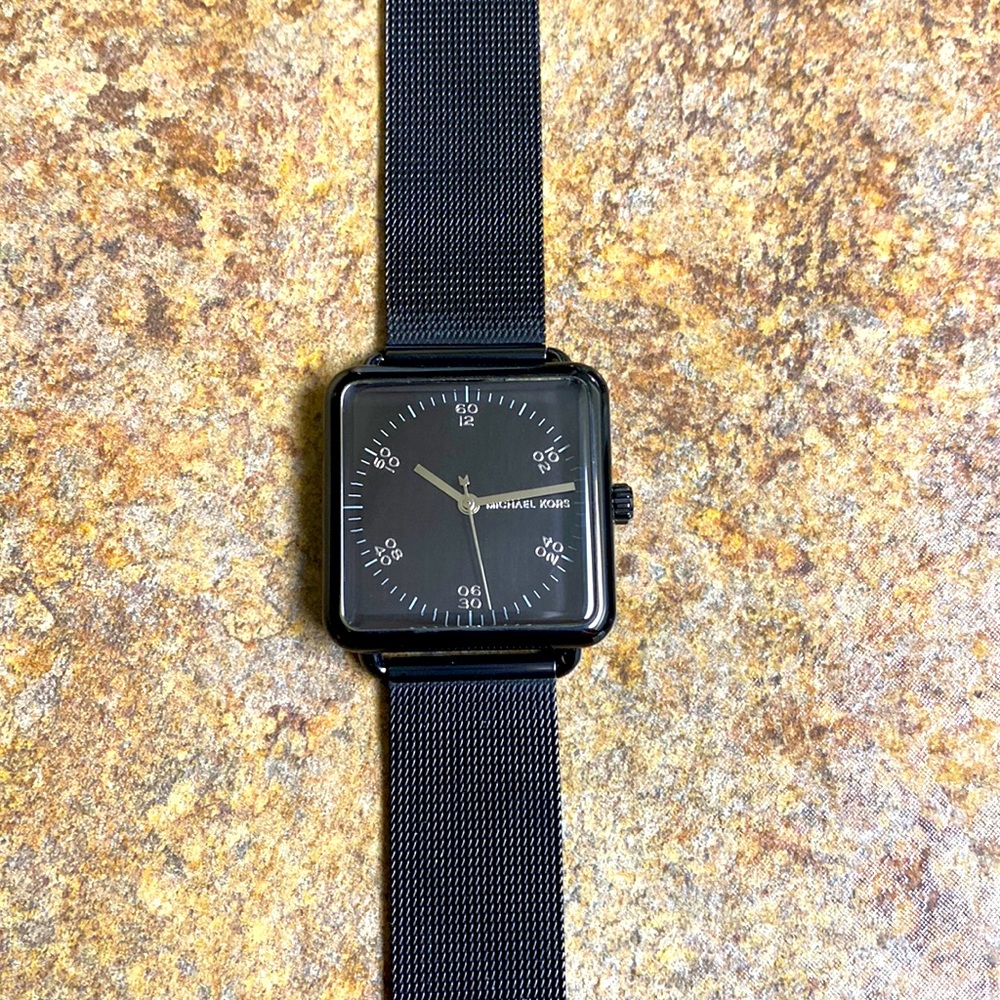 Michael Kors square face watch, stainless steel, adjustable